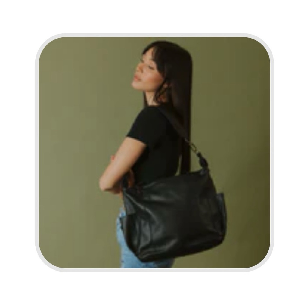 Rare Nena & Co All Black Leather Beatriz Convertible Day Bag Backpack